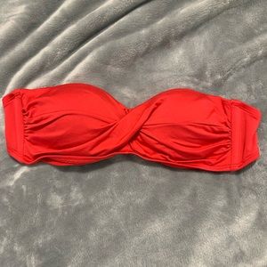 red strapless bikini top.